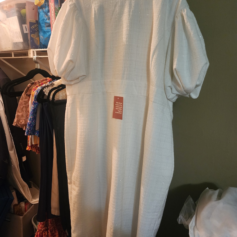 Ivy City Co White Puff Sleeve Midi Dress